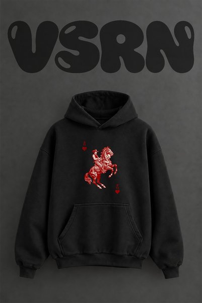 VSRN Cowboy Card Design Pre-Printed Oversize Black Hooded Sweatshirt