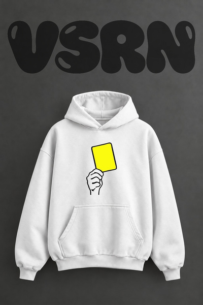 VSRN Yellow Card Design Pre-Printed Oversize White Hooded Sweatshirt