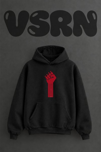 VSRN Rock Fist Design Pre-Printed Oversize Black Hooded Sweatshirt
