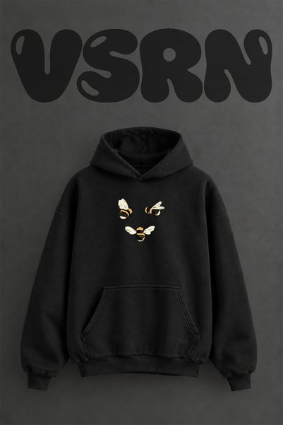 VSRN Bumblebee_1 Design Pre-Printed Oversize Black Hooded Sweatshirt