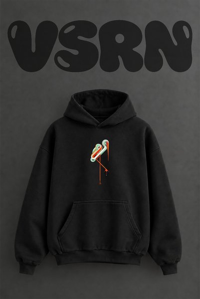 VSRN سويت شيرت أسود كبير الحجم بطباعة أمامية من Ibis Design