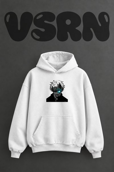 VSRN Gojo Satoru_1 Design Pre-Printed Oversize White Hooded Sweatshirt
