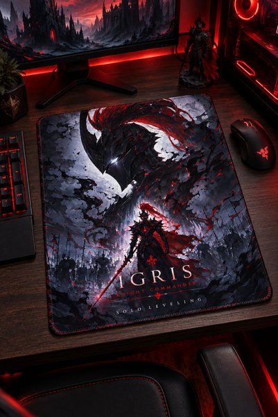 DeseneBak 50x40 Cm Solo Leveling İgris Desenli Gaming Oyuncu Mouse Pad Kaymaz...