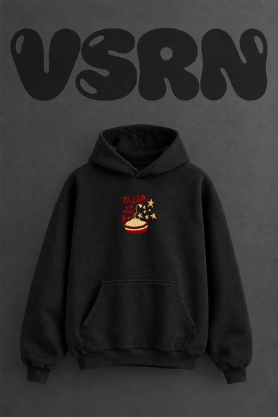 VSRN سويت شيرت بقلنسوة أسود كبير الحجم مطبوع من الأمام بتصميم Pasta La Vista