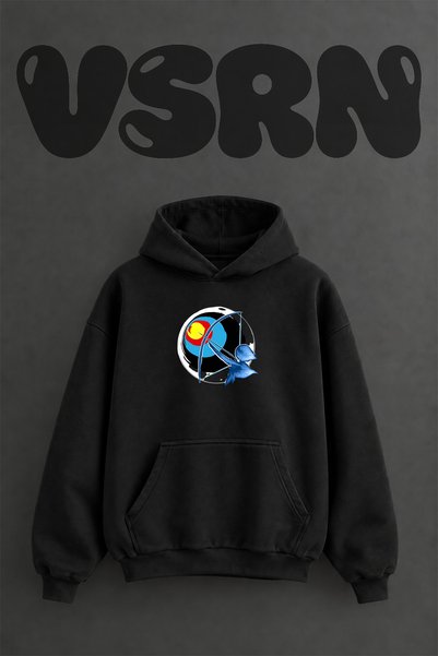 VSRN سويت شيرت أسود كبير الحجم بطباعة أمامية من Archer Target Design