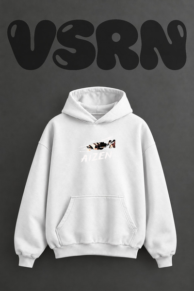 VSRN سويت شيرت أبيض كبير الحجم بطباعة أمامية من تصميم Aizen