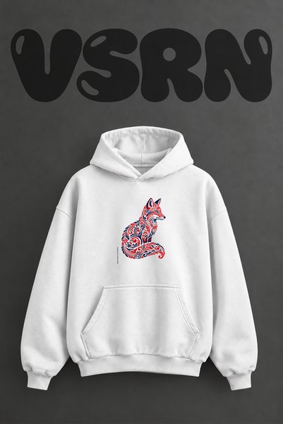VSRN Φούτερ με λευκή κουκούλα Fox Floral Design με προεκτυπωμένο σχέδιο στο μ...
