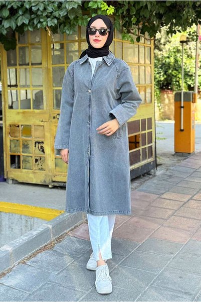 Moda Rosa 27K5352 - GRİ - MY MAGAZİN - REGLAN KOL TRENCH KOT