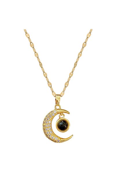 Alviro Colier de damă auriu, cu motiv de lună, din oțel chirurgical, 45 cm
