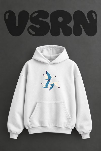 VSRN سويت شيرت أبيض كبير الحجم بقلنسوة وطباعة أمامية من Ucan Kazlar Design