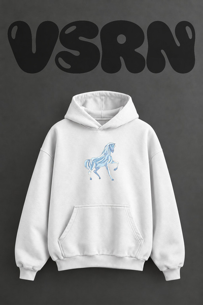 VSRN Nokk at Tasarım Pre-Printed Oversize White Hooded Sweatshirt