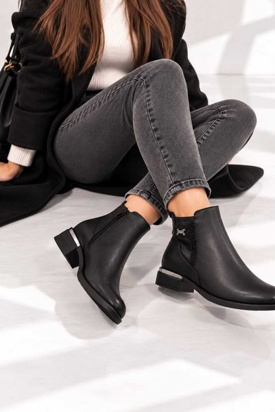 EREN SHOES BAG Edinburgh Genuine Leather Low Heeled Daily Comfortable Zippered Women's Boots Real Leather Black