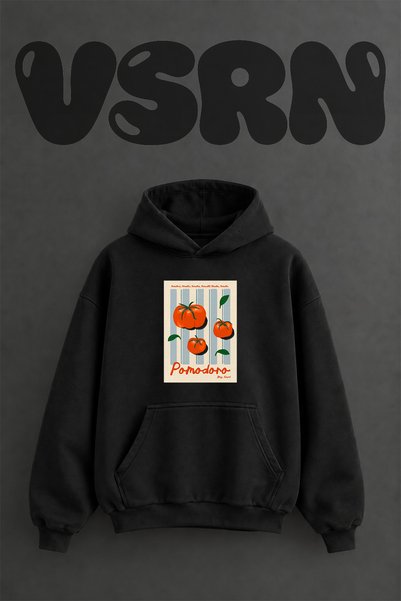VSRN Pomodoro Design Pre-Printed Oversize Black Hooded Sweatshirt