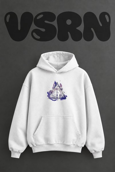 VSRN Deathly Hallows Niffler Design Pre-Printed Oversize White Hooded Sweatshirt