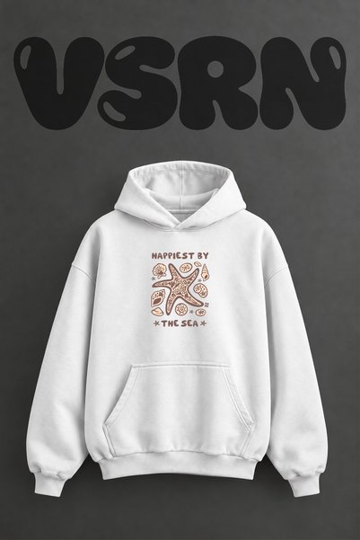 VSRN Starfish Sea Art Design Pre-Printed Oversize White Hooded Sweatshirt