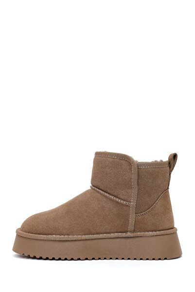 Derimod Women's Mink Thick Soled Suede Leather Teddy Boots Wf530038Ds