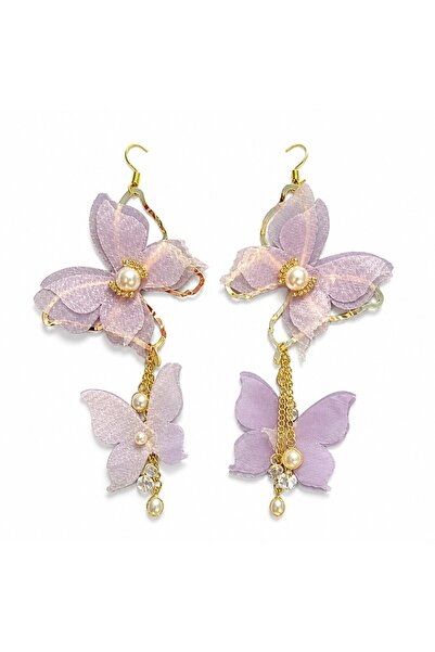 Alviro Cercei de damă lungi, cu flori, fluturi și perle decorative, violeți, ...