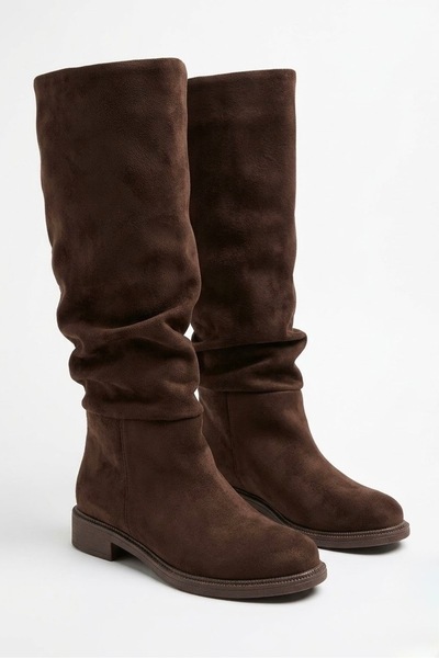 simplicity Women's Brown Suede Drawstring Long Boots - Bellows Long Boots