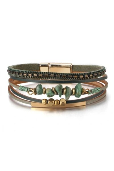Alviro Brățară de damă cu mărgele decorative, verde, 19,5 cm