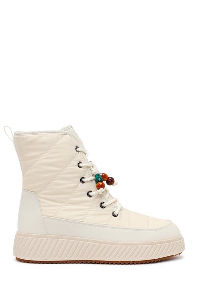 Derimod Women's Cream Zippered Thick Soled Charmlı Fabric Boots Wf530031Kk