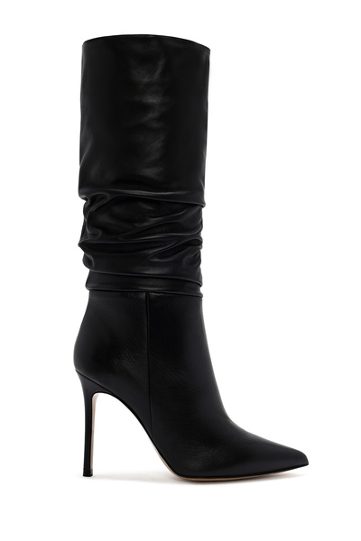 Derimod Women's Black High Thin Heeled Leather Boots Wf110002Dv