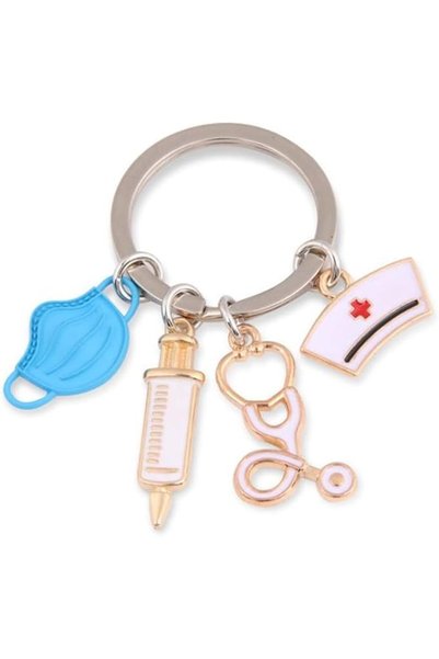GENERAL Doctor Medical Tool Keychain Stethoscope Syringe Face Mask Key Ring N...