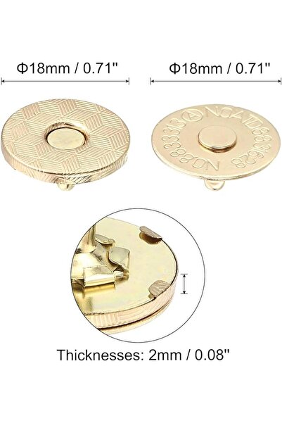 TERRIFI Gold 20-Pack Round Magnetic Snaps Button Kit – 18x2mm (0.71"x0.08") Metal Magnetic Clasps with Fabri