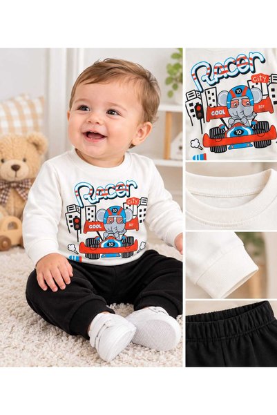 krm kerem bebe Baby Boy 100% Cotton Racer Race Car Printed Seasonal 2-Piece Top and Bottom Set