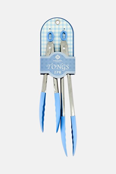Gourmet 2-Piece Stainless Steel Silicone Tongs, Silver