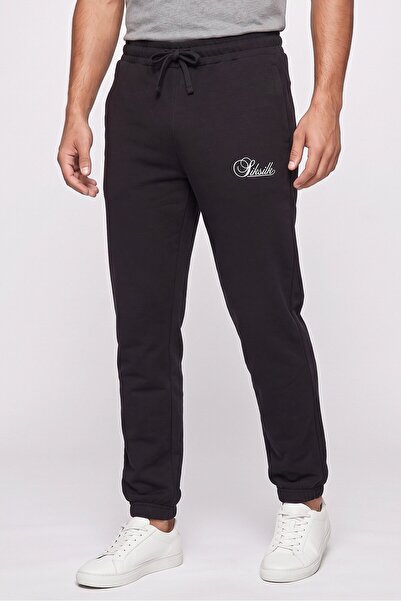 Siksilk Men Regular Fit Brand Logo Jogger Pants, Black