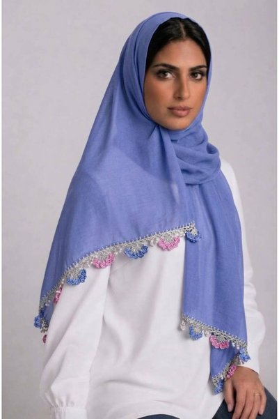 Veil Designer طرحة بوال بقماش ياباني شغل الورد التركي تطريز كروشيه طبقتين المقاس : 60 * 190