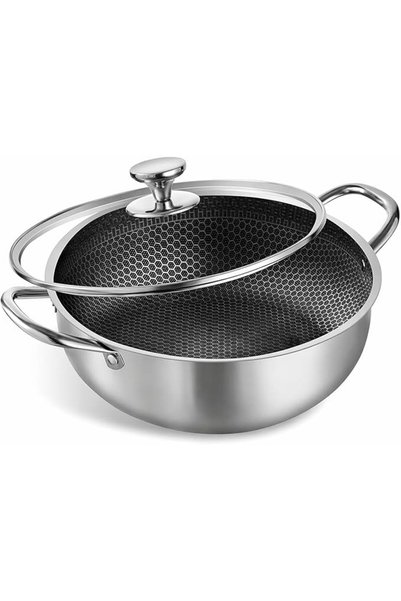 HOMODOSKEY Stainless Steel Saute Pan, Cookware with Lid, 26CM Deep Frying Pan...