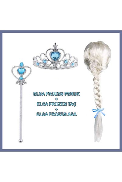 dilaratrendhousee Örgülü Karlar Ülkesi Frozen Elsa Peruğu Tacı ve Sopası Çocuk Boy DLRA