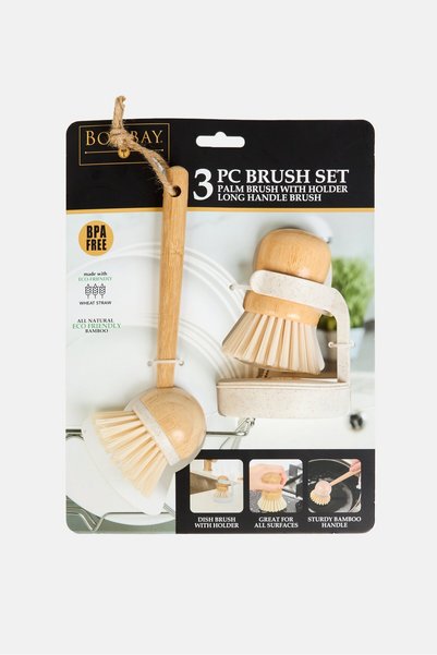 Bombay 3 Piece Wheat Straw Brush With Holder, Multicolor