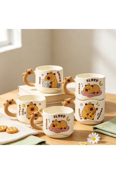 idei Decorative ceramic mug with capybara, 400ml, original mug with 3D handle...