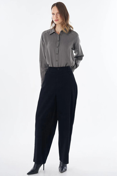 KYR Wide Leg Velvet Trousers Black