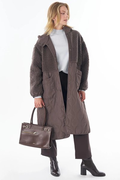 Kayra Hooded Anorak Coat Brown
