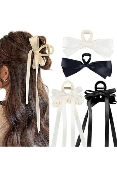 TERRIFI 4 Pcs Hair Bow Clips – Satin Claw Clamps for Women & Girls – Large Bo...