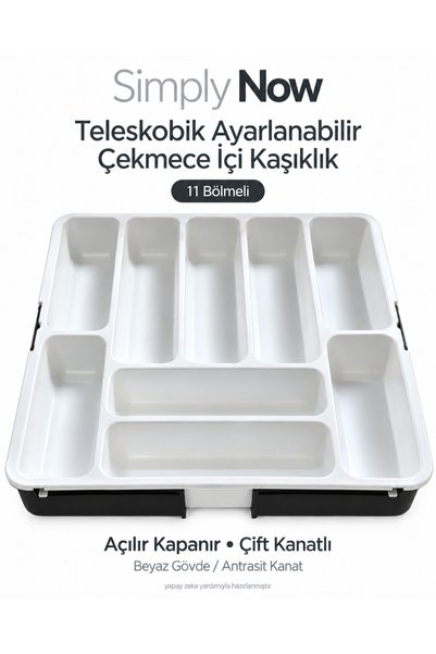 Simply Now 11 Bölmeli Çekmece İçi Kaşıklık Çift Kanatlı Teleskobik Ayarlanabi...