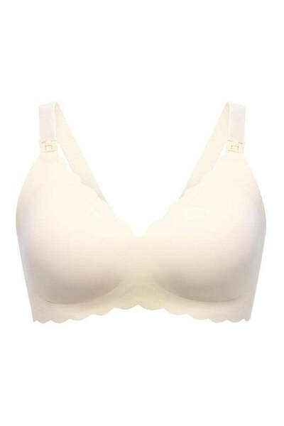 Momcozy Jelly Stripe Nursing Bra, Seamless, Floral Print, Lift - YN46 - Cream S