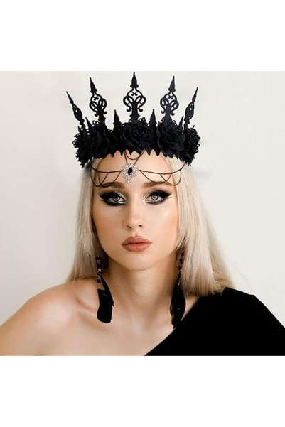 SYOSI Halloween Gothic Headpiece, Black Flower Crown Headband, Masquerade Cos...