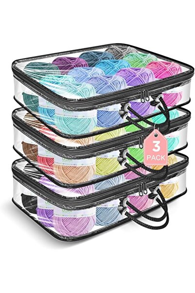 KASTWAVE 3 Pack Yarn Storage Bags Clear Plastic Organizer, Large Craft Storag...