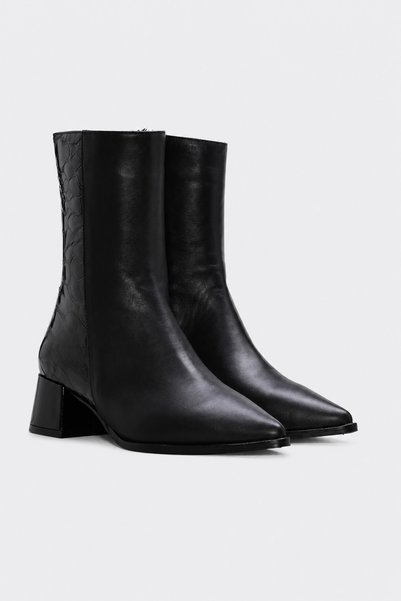 FAST STEP Genuine Leather 210Dza7070 Black Leather Black Crocodile Women's Wedge Heel Boots
