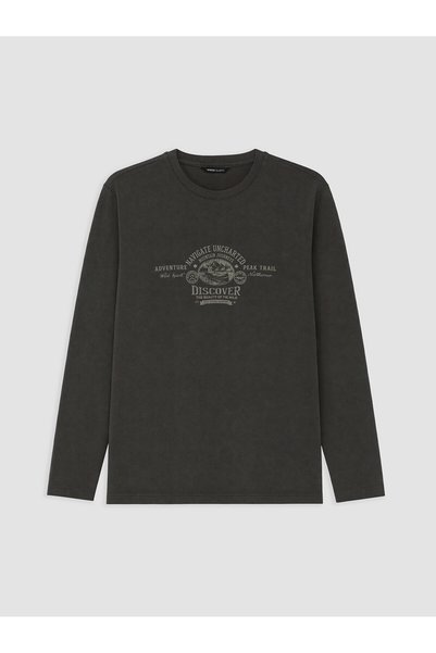 LC Waikiki Özmarka New Season Khaki Crew Neck Printed Men's Sweatshirt