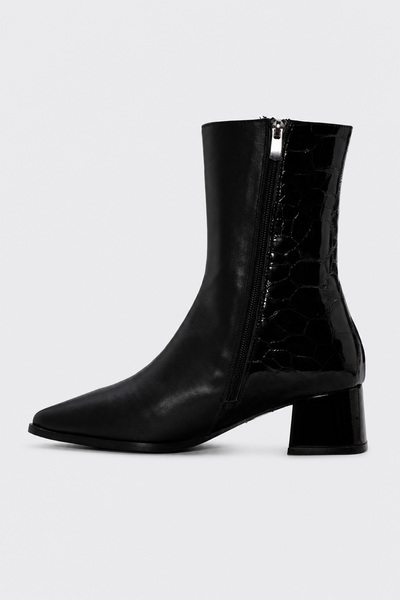FAST STEP Genuine Leather 210Dza7070 Black Leather Black Crocodile Women's Wedge Heel Boots