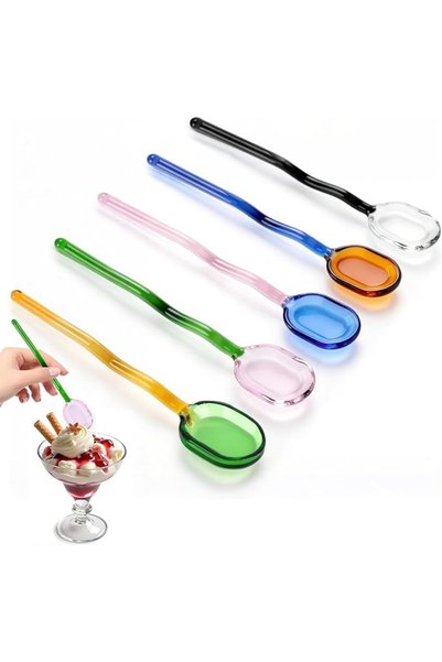 SYOSI 5 Pcs Glass Spoons Set, 6.2 Inch Colorful Heat Resistant Coffee Teaspoo...