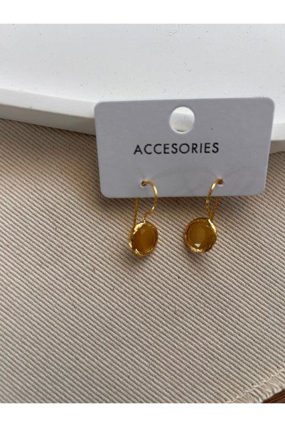 Generic Brand Yellow Cat's Eye Stone Gold Color Dangle Earrings