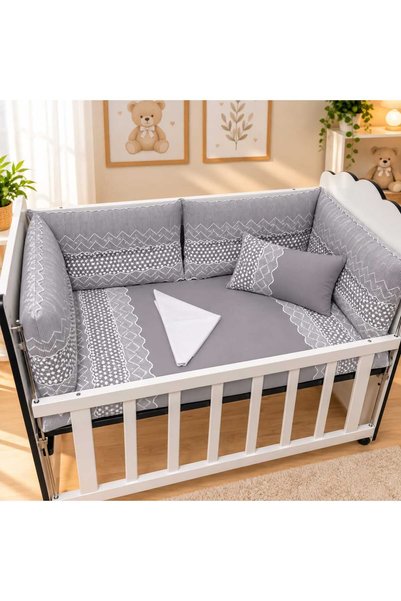 JULYA KİDS 7-Piece Cotton Lace Baby Crib Sleeping Set Side Protection 60X120