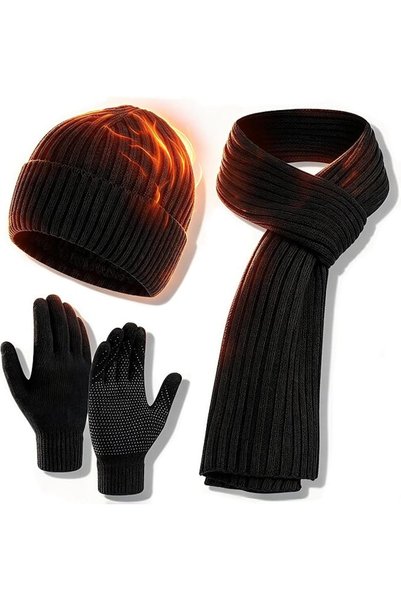 Naxifly 3Pcs Winter Beanie Hat Scarf Gloves Set for Men Women, Elastic Knitte...