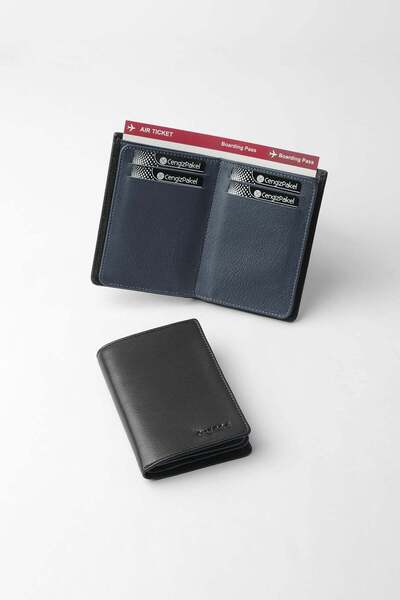 CENGİZ PAKEL Genuine Leather Vertical Slim Men's Wallet Black/Parliament - 13710